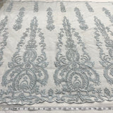 1 Yard Luxurious Beaded and Corded Bridal Lace Fabric Embroidered on Polyester Net Mesh Blush 52" Width