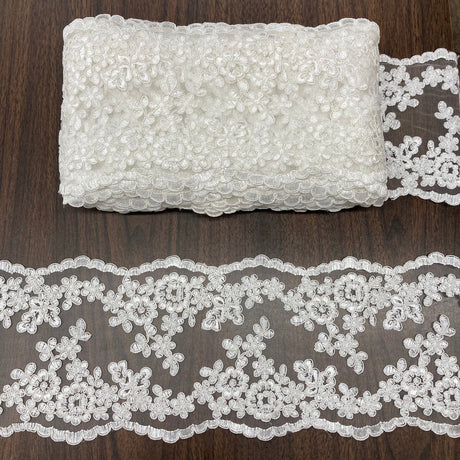 1 Yard Corded Double Sided Lace Trimming Embroidered on 100% Polyester Net Mesh 6? Wide