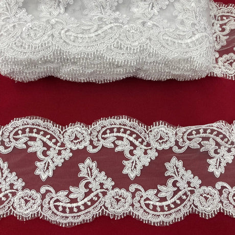 1 Yard Corded Double Sided Lace Trimming on 100% Polyester Net Mesh 5? Wide