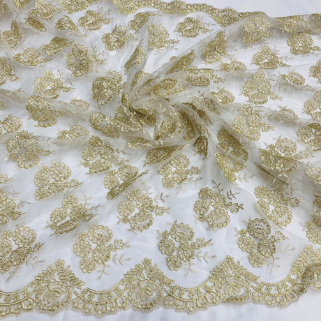 1 Yard Elegant Corded Lace Fabric Embroidered Bridal Mesh for Dresses 50" Width