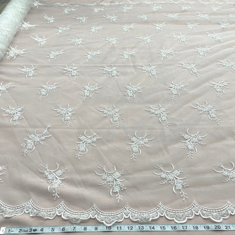 1 Yard Antique Gold Beaded Lace Fabric Embroidered on Polyester Net Mesh 52 Inch Width
