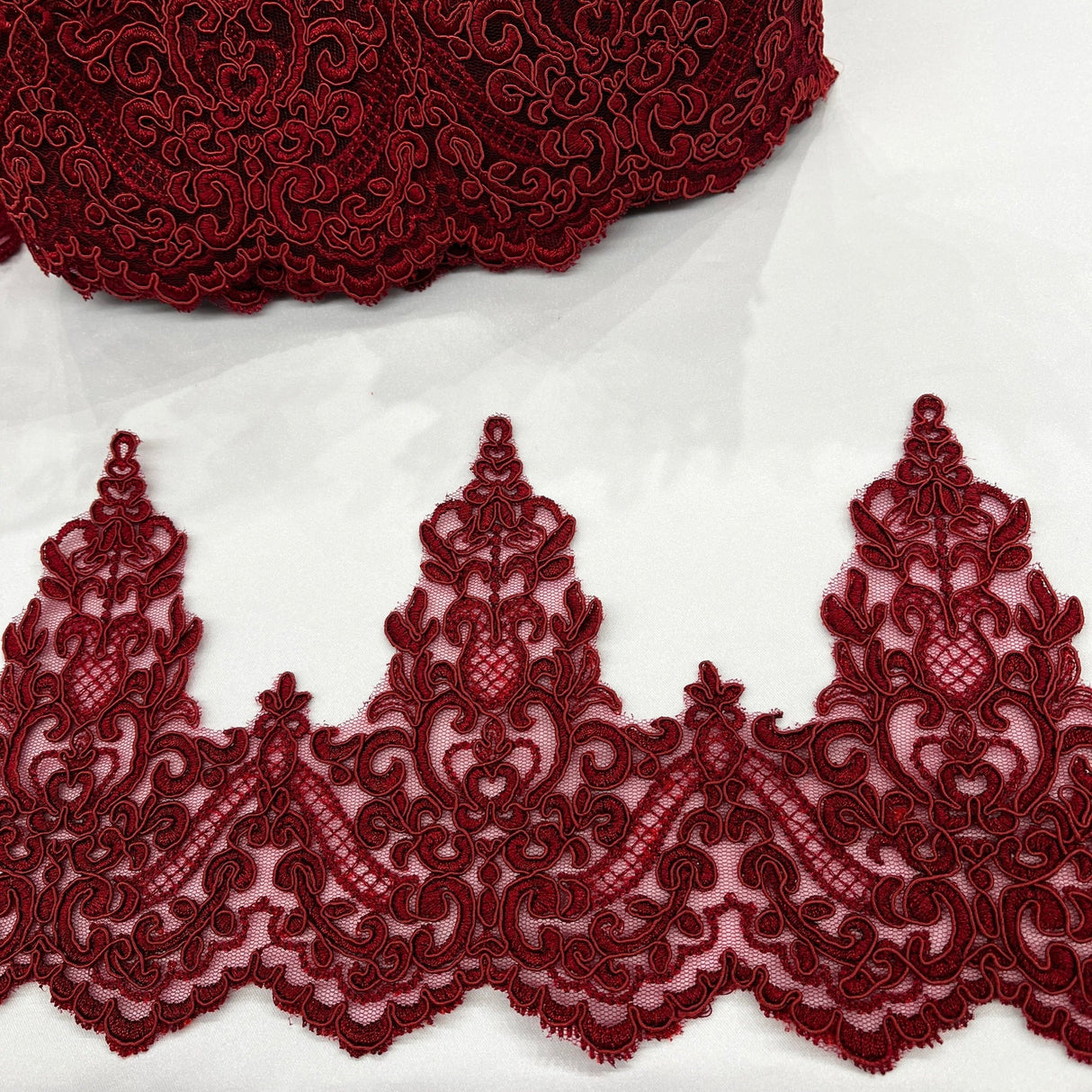 1 Yard Elegant Corded Floral Lace Trimming Embroidered on 100% Polyester Net Mesh for Wedding and Evening Dresses 6 Inch Width