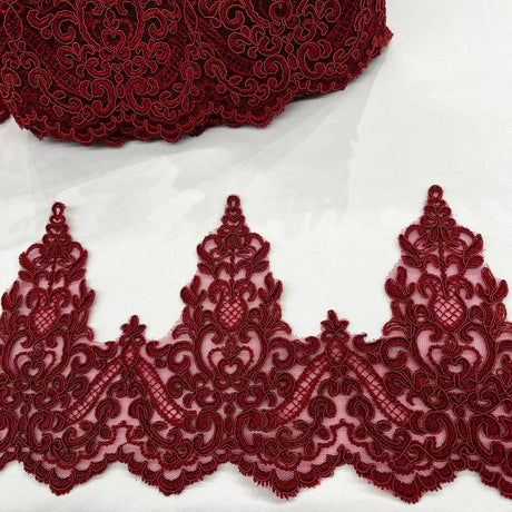 1 Yard Elegant Corded Floral Lace Trimming Embroidered on 100% Polyester Net Mesh for Wedding and Evening Dresses 6 Inch Width