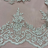 1 Yard Beaded & Corded Floral Lace Trimming Embroidered on 100% Polyester Net Mesh 6" Wide