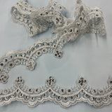 1 Yard Beaded Lace Trimming on Net Mesh | 2" Wide | Elegant Embroidered Trim for Bridal, Formalwear & Costumes