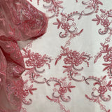 1 Yard Dusty Rose Sequined and Corded Lace Fabric on Percent Polyester Net Mesh 54 Inch Width