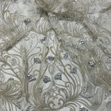 1 Yard Beaded Lace Fabric Embroidered on Polyester Net Mesh, 52" Wide, Premium Fabric for Dressmaking & Crafting