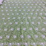 1 Yard Elegant Ivory Beaded Corded Bridal Lace Fabric Embroidered on Net Mesh 52 inch Width