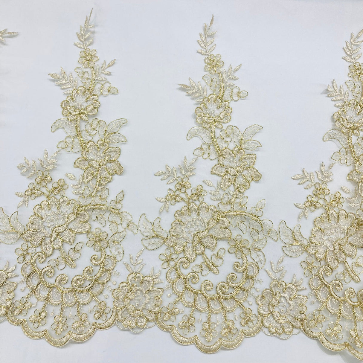 1 Yard Corded Lace Trimming Embroidered on 100% Polyester Net Mesh 15? Wide