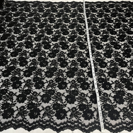 1 Yard Luxurious Corded Bridal Lace Fabric Embroidered on Polyester Net Mesh 49" Width