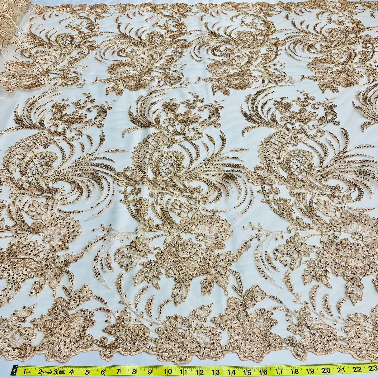 1 Yard Luxurious Corded and Sequined Bridal Lace Fabric Embroidered on Polyester Net Mesh 54" Width