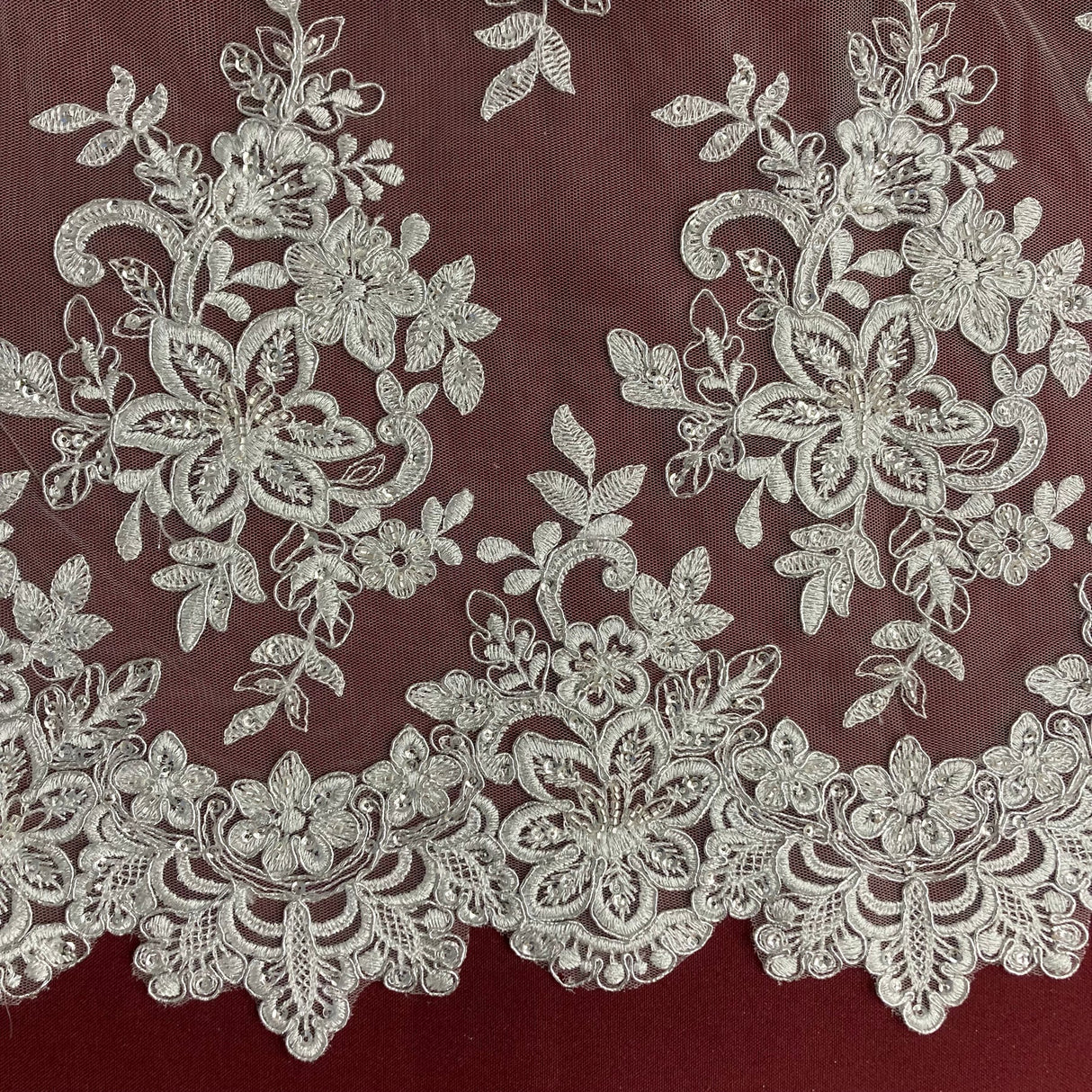 1 Yard Gold Beaded Corded Bridal Lace Fabric Embroidered on Polyester Net Mesh 54 inch Width
