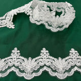 1 Yard Luxurious Beaded & Corded Lace Trimming Embroidered on 100% Polyester Net Mesh for Special Occasion Dresses 3 Inch Width