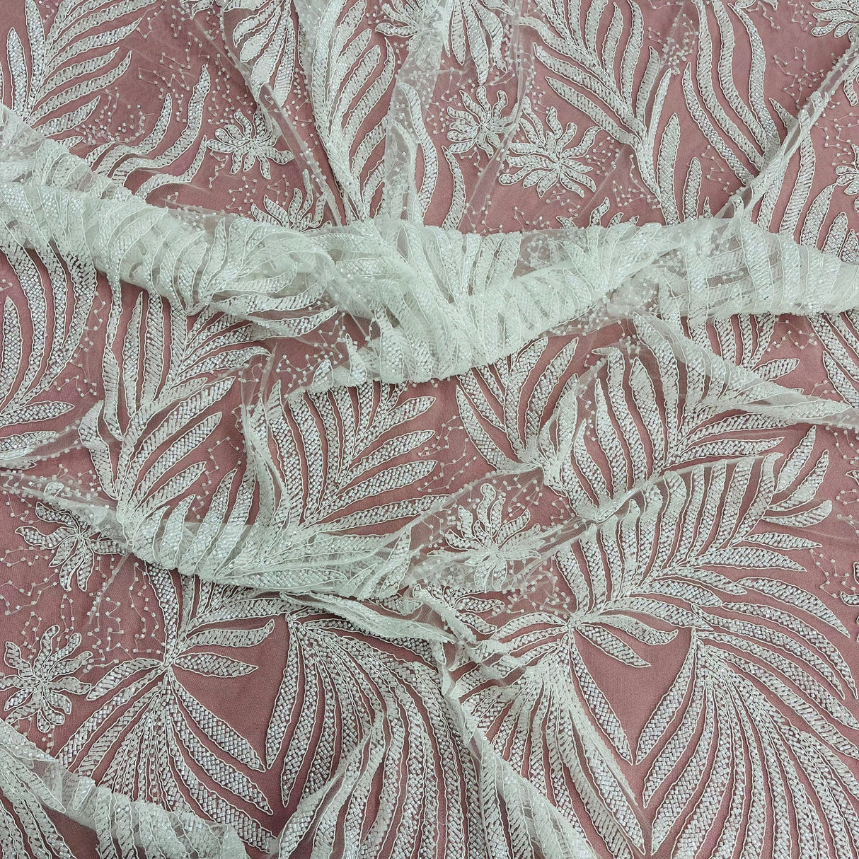 1 Yard Decorative Beaded & Corded Lace for Bridal and Formalwear 56" Wide Polyester Mesh