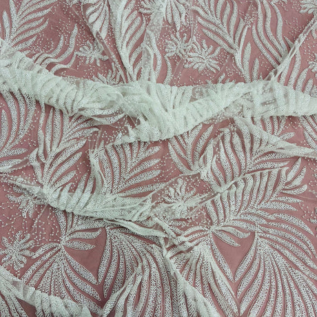 1 Yard Decorative Beaded & Corded Lace for Bridal and Formalwear 56" Wide Polyester Mesh