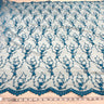 1 Yard Turquoise Lace Fabric Embroidered on Polyester Net Mesh Elegant 52 Inch Width