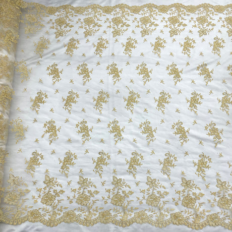 1 Yard Turquoise Corded Bridal Lace Fabric Embroidered Polyester Net Mesh 54 Inch Width