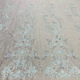 1 Yard Gold Beaded Lace Fabric on Polyester Net Mesh, Embroidered Lace Fabric, 54" Width