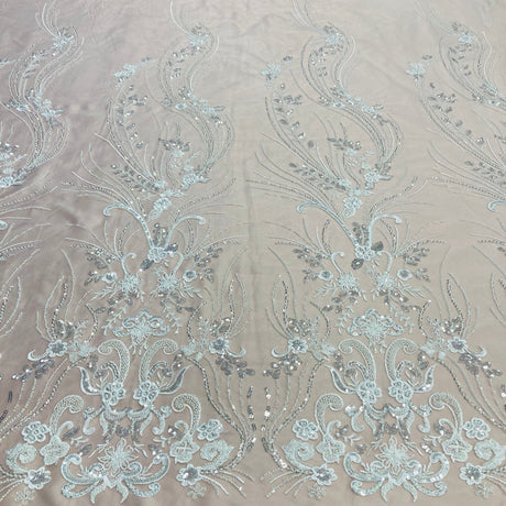 1 Yard Gold Beaded Lace Fabric on Polyester Net Mesh, Embroidered Lace Fabric, 54" Width