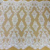 1 Yard Exquisite White Hand-Beaded Lace Fabric on Polyester Net Mesh 53 inch Width