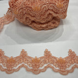 1 Yard Luxurious Beaded & Corded Lace Trimming Embroidered on 100% Polyester Net Mesh for Special Occasion Dresses 3 Inch Width