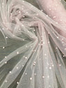 1 Yard Hunter Green Glitter Mesh Fabric with Scattered Pearls Stretch 60 Inch Width