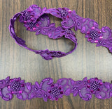 1 Yard Handmade Beaded & Corded Lace Trimming Embroidered on Polyester Organza 2 Inch Width
