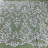 1 Yard Gold Beaded & Corded Bridal Lace Fabric, Embroidered on 100% Polyester Mesh, 52” Width