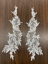 1 Pair Beaded Floral Lace Applique Embroidered on 100% Polyester Organza 10" x 2.5" Each Side