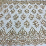 1 Yard Exquisite Royal Blue Corded Beaded Bridal Lace Fabric 53 inch Width