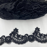 1 Yard Corded Lace Trimming on Net Mesh – 3" Wide | Handmade Embroidered Trim for Dresses & Gowns