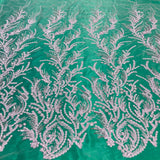 1 Yard Gold Beaded Lace Fabric Embroidered on Polyester Mesh, 51" Wide, Elegant Bridal & Formalwear Fabrication