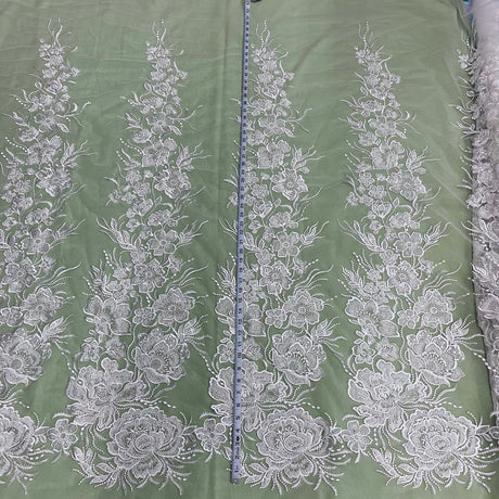 1 Yard Radiant Gold Beaded Lace Fabric Embroidered on Polyester Net Mesh 52 inch Width