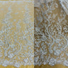 1 Yard Beaded Corded Bridal Lace Fabric, Embroidered Polyester Net Mesh, 51" Width, White