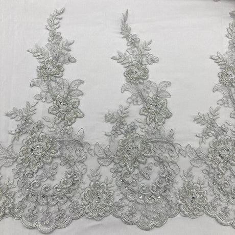 1 Yard Beaded & Corded Lace Trimming 100% Polyester Net Mesh 15" Wide