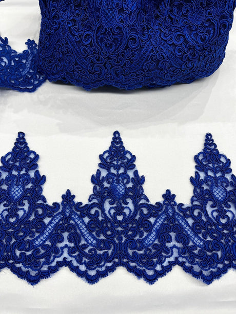 1 Yard Elegant Corded Floral Lace Trimming Embroidered on 100% Polyester Net Mesh for Wedding and Evening Dresses 6 Inch Width