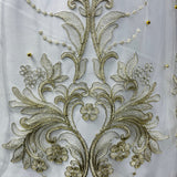 1 Yard Exquisite Beaded and Corded Bridal Lace Fabric Embroidered on Polyester Net Mesh 54" Width