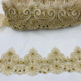 1 Yard Beaded & Corded Lace Trimming Embroidered on 100% Polyester Net Mesh 4" Wide