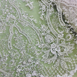 1 Yard Beaded Lace Fabric Embroidered on 100% Polyester Net Mesh, Elegant Sheer Textile