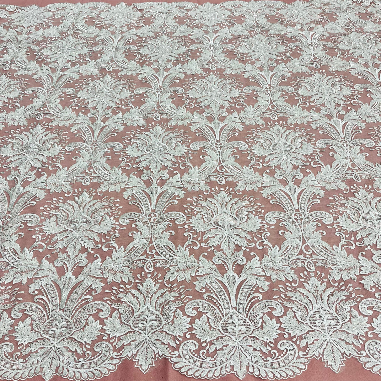 1 Yard Beaded & Sequined Embroidered Lace Fabric 48? Wide Polyester Net Mesh for Bridal, Evening & Dancewear
