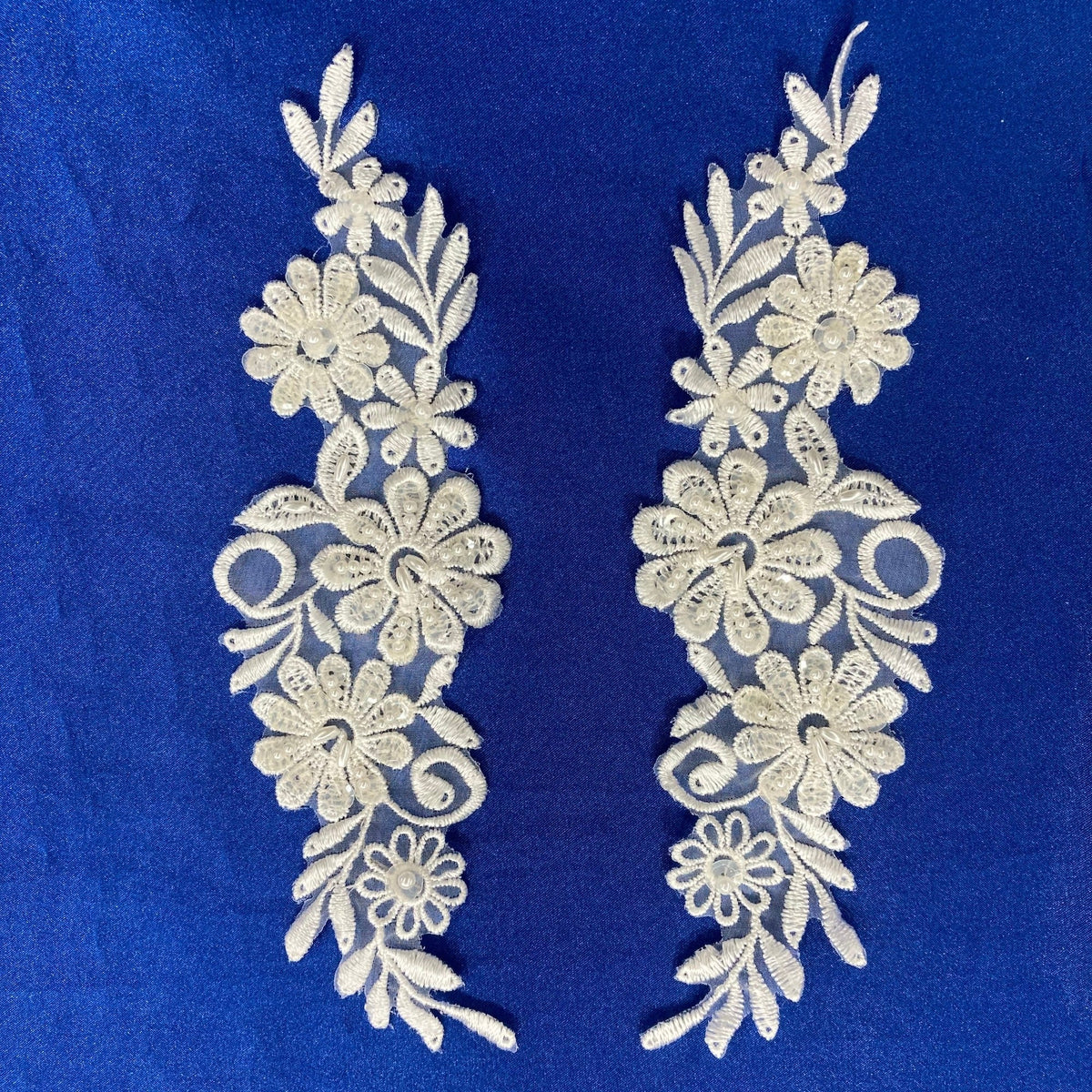 1 Yard Beaded Lace Applique Embroidered on 100% Polyester Organza 9" x 2.5" Each Side