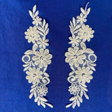 1 Yard Beaded Lace Applique Embroidered on 100% Polyester Organza 9" x 2.5" Each Side