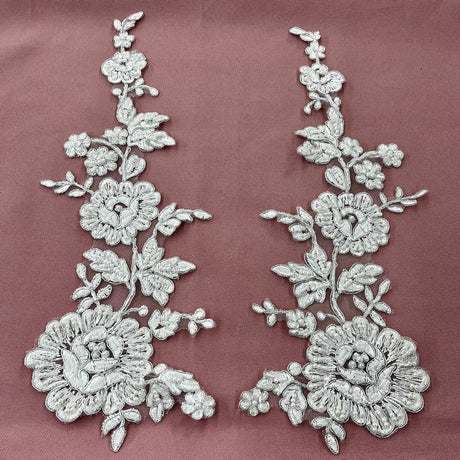 1 Pair 13" x 3.5" Beaded & Corded Floral Lace 100% Polyester Net Mesh