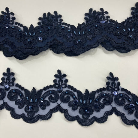 1 Yard Luxurious Beaded & Corded Lace Trimming Embroidered on 100% Polyester Organza for Special Occasion Dresses 3 Inch Width