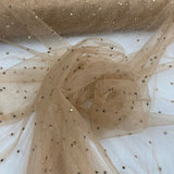 1 Yard High-Quality Glitter Mesh Fabric with Scattered Rhinestones 60" Wide