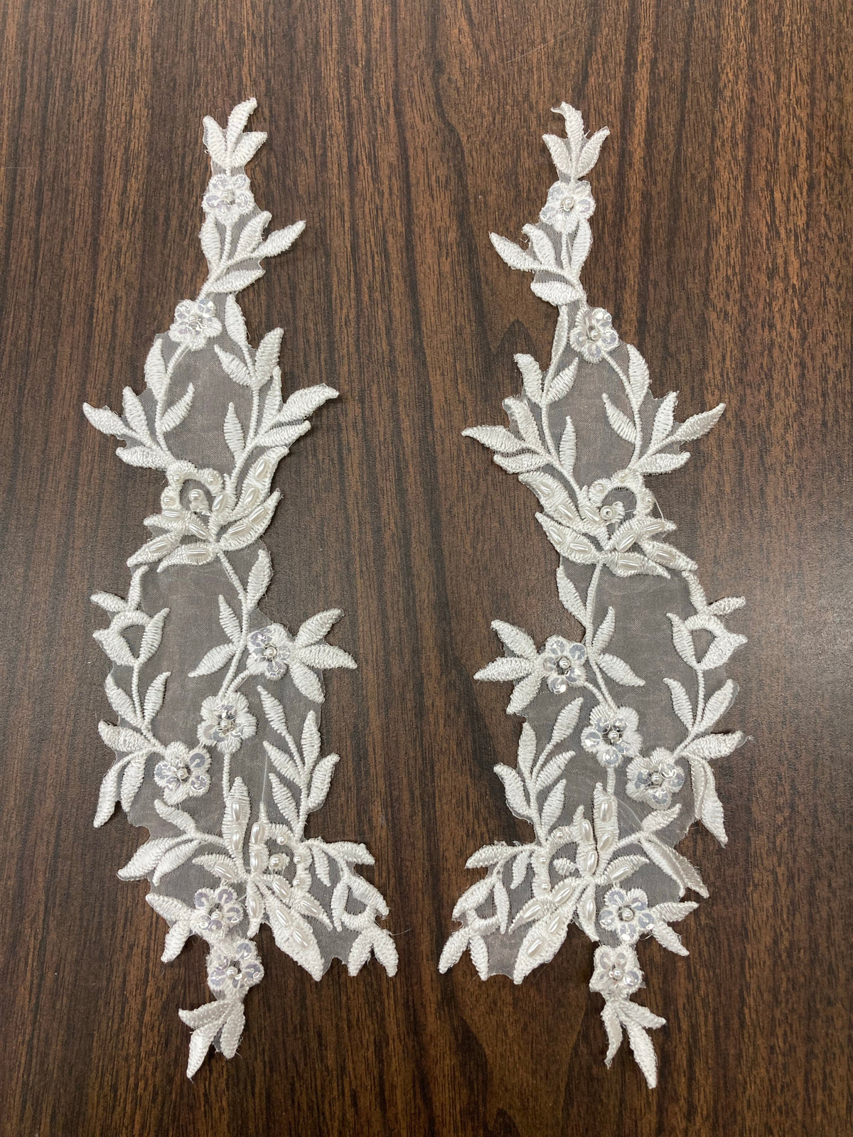 1 Yard Beaded Floral Lace Applique Embroidered on 100% Polyester Organza 10" x 2.5" Each Side