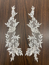 1 Yard Beaded Floral Lace Applique Embroidered on 100% Polyester Organza 10" x 2.5" Each Side