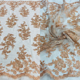 1 Yard Beaded & Corded Bridal Lace Fabric 51" Wide Embroidered on 100% Polyester Net Mesh