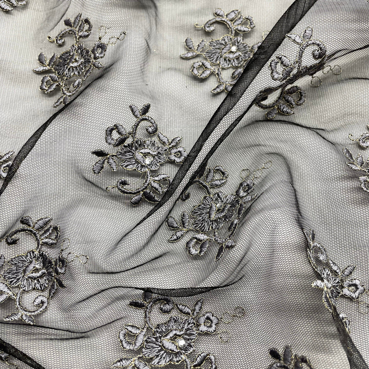1 Yard Elegant Beaded Lace Fabric with Embroidery on 100% Polyester Mesh, Style 42093W-BP