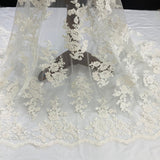 1 Yard Beaded & Corded Bridal Lace Fabric 51" Wide Embroidered on 100% Polyester Net Mesh